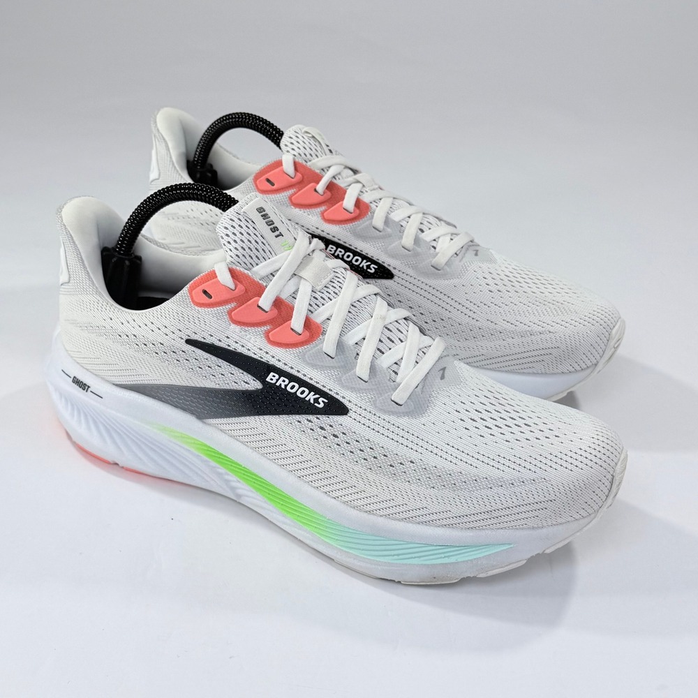 Brooks Ghost 17 Running Shoes Mens 10 White Pink Clay Gecko Athletic Fitness Gym